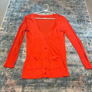 J. Crew Bright Orange linen v-neck cardigan with pockets